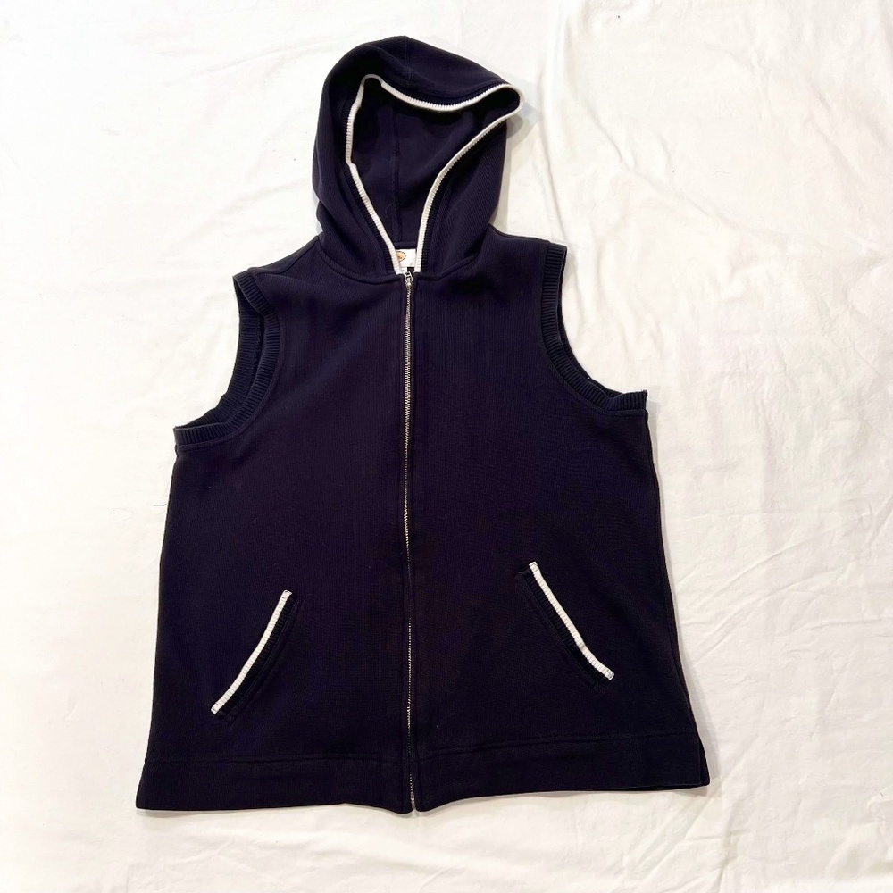 Talbots Medium Navy Blue Knit Zip Hoodie Vest Medium